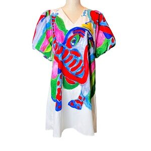 Item # A188   Nancy  Festival chic  Elephant Print  Puff Sleeve Dress  NWT  S